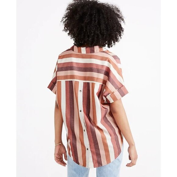 Madewell Top Courier Back Button Shirt Munson Stripe Oversized - Picture 2 of 12